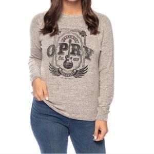 Grand Ole Opry Winged Guitar Neutral Soft Sweater Large Grey